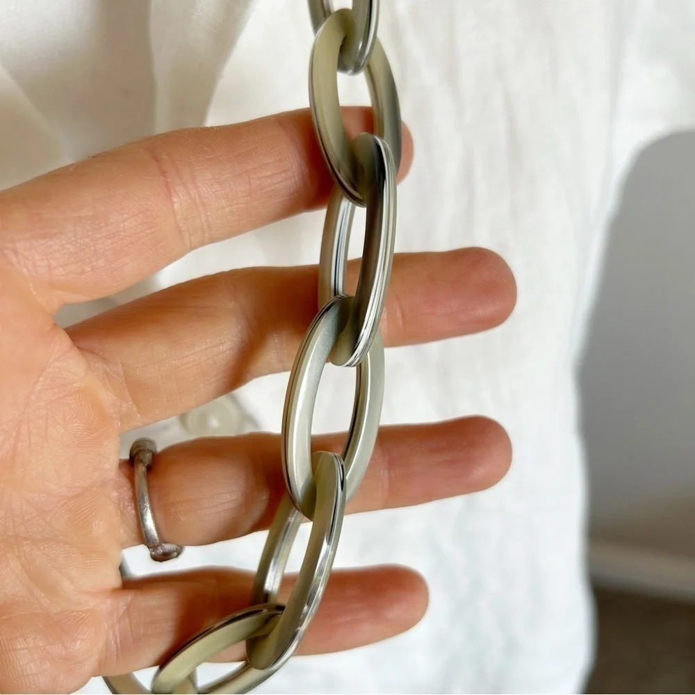 J. Crew Acrylic Chain Necklace Green Ribbon Tie